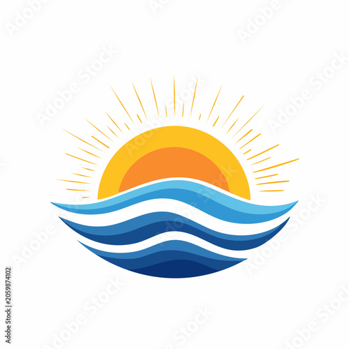 Sunrise over ocean waves logo