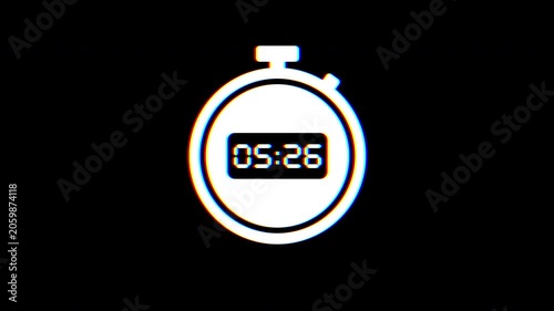 10 to 0 Glitch Countdown Stopwatch Animation on Black Background 4K