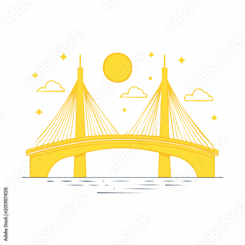 Yellow Cable-Stayed Bridge Illustration