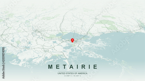 Quadro su tela Modern minimalist vector map of Metairie, Louisiana, USA