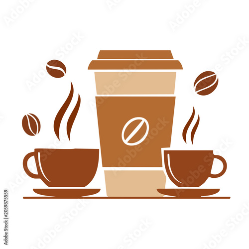 Flat design coffee cup icon with beans and steam