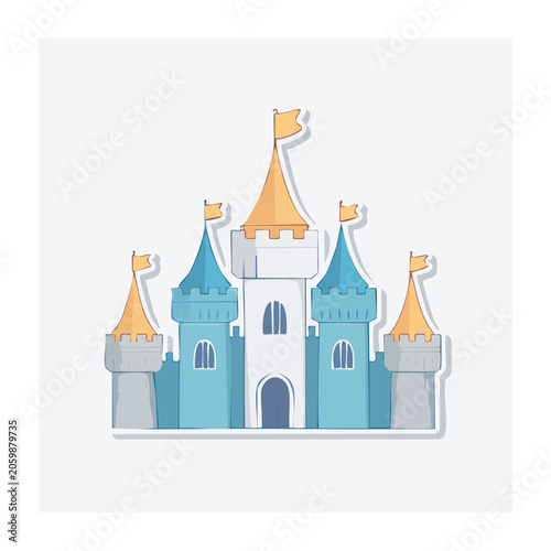 Cartoon Castle with Flags and Towers