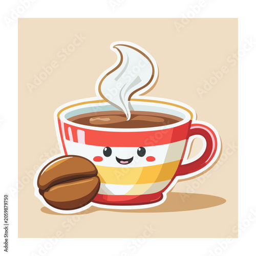 Cartoon Smiling Coffee Cup with Bean
