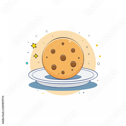 Chocolate chip cookie on a plate in space style illustration