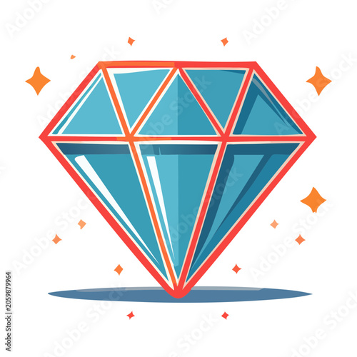 Flat design diamond gemstone with sparkles