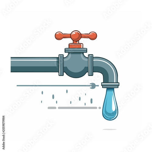 Flat Design Illustration of a Dripping Water Faucet