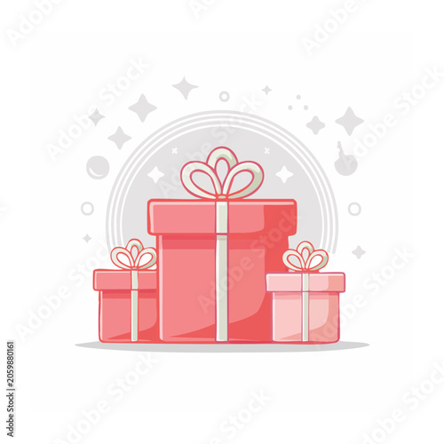 Pink Gift Boxes with Ribbons Flat Illustration