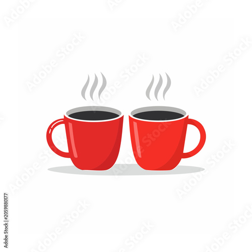 Two Red Coffee Cups with Steam