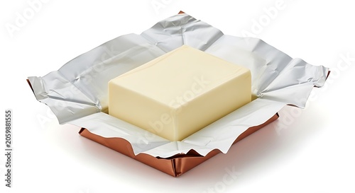 Single block of butter unwrapped in foil with ingredient unwrapped culinary