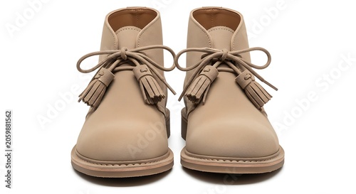 Pair of tan suede desert boots with tassels footwear clothing accessory
