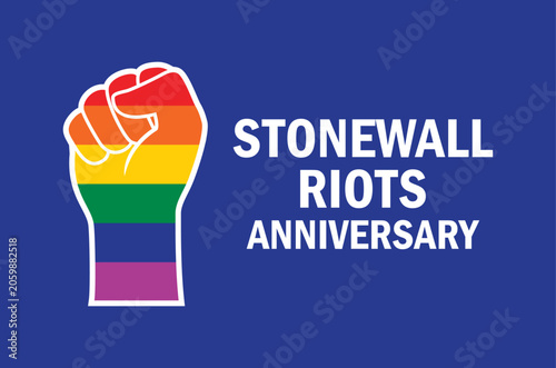 Stonewall Riots Anniversary poster vector illustration. Rainbow hand with clenched fist icon. Pride flag fist hand vector. Template for background, banner, card. June 28. Important day