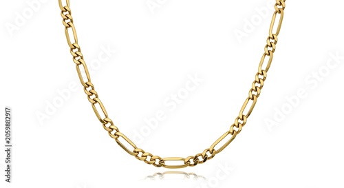 Elegant gold link chain necklace on a white background with necklace, accessory
