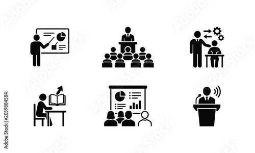 Set of black vector icons with a transparent background.