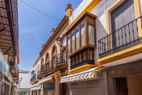 Traditional Andalusian street with historic architecture in Ayamonte, Spain
