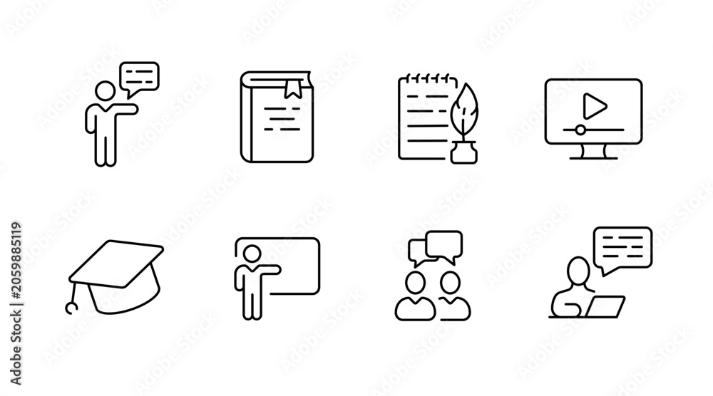 Obraz premium Education and learning icons including book, notebook, and online video