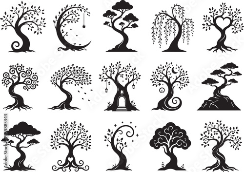 Black and white of deer in various poses and styles