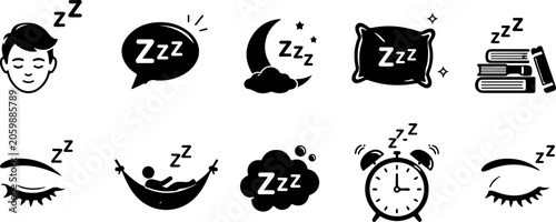Fotografía Zzz sleep and snore icon set featuring bed, snooze, nap and Z sound symbols, sle