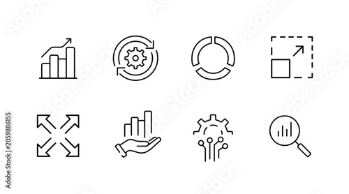 Bild auf Leinwand Minimalist line icons for growth, automation, and enlargement concepts
