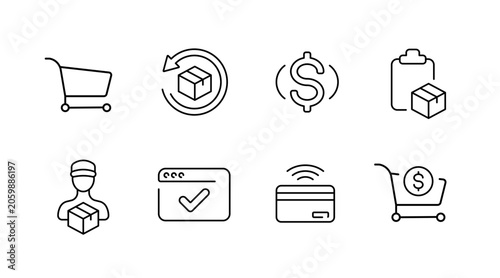 Foto E-commerce icons: shopping cart, shipping, payment, delivery