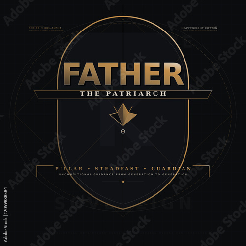 Elegant Father Patriarch Graphic Design with Gold Accents on Black Background