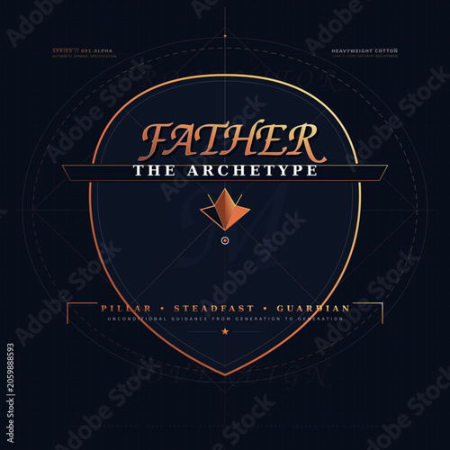 Stylized Father Archetype Graphic Design with Geometric Shapes and Text