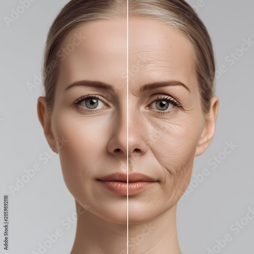 Anti aging skincare comparison showing youthful and mature skin