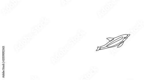 Animated self drawing of continuous line draw of  Dolphins Swimming and Leaping. Logo. Full length one line animation. 4K	