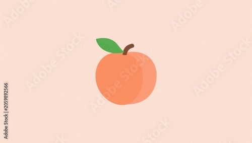 Simple flat vector icon of a fresh orange peach fruit with a green leaf on top