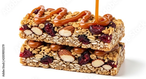 Oat granola bar with caramel drizzle cranberry breakfast nutritious