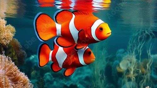 Clownfish Pair Swimming Near Sea Anemone — Underwater Marine Life Background for Films