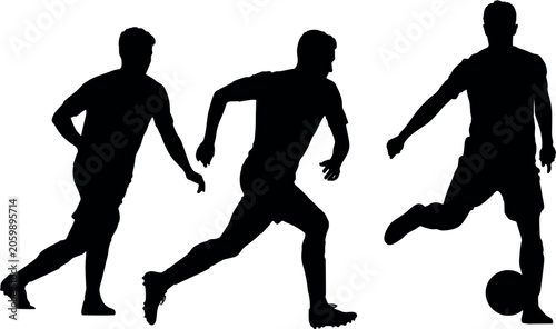 Foto Soccer player silhouette collection featuring football athletes running dribblin