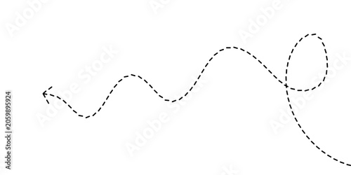 A whimsical dotted line creates a playful, winding path across a white background, suggesting movement and exploration