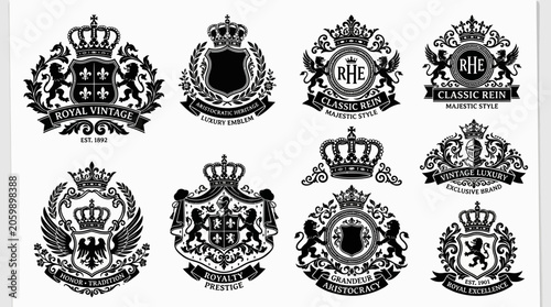 Vászonkép Collection of royal crests and coats of arms.