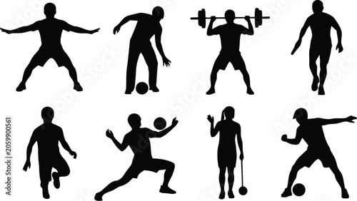 Silhouette of people engaging in various sports and fitness activities