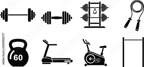 Gym equipment icons set