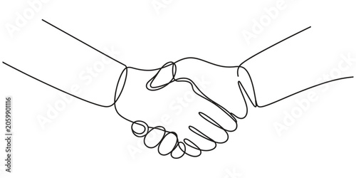 Continuous single line drawing of a handshake representing business agreement