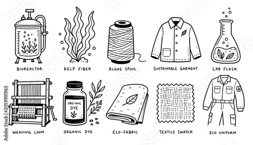 Photos Textile production line icons.