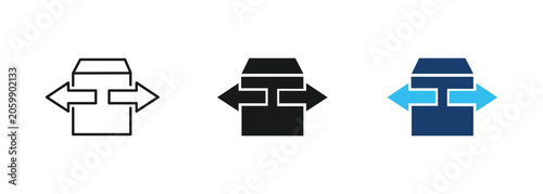 Delivery box with bidirectional arrows vector icon set, logistics distribution and product shipping return, vector illustration