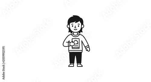 Person holding a tablet showing a chat bubble icon