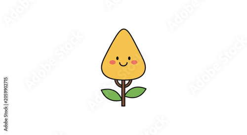 Happy smiling yellow tree with green leaves
