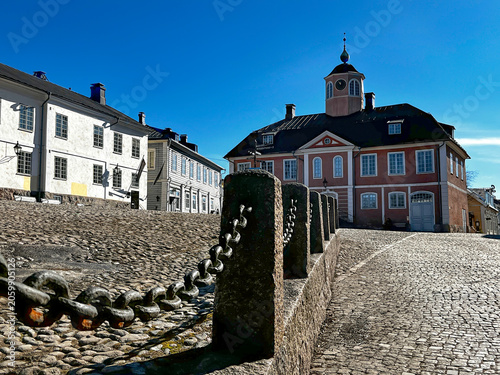 Old Town Hall on Medieval Square in Old Town of City Porvoo (Borgå), Finland. 