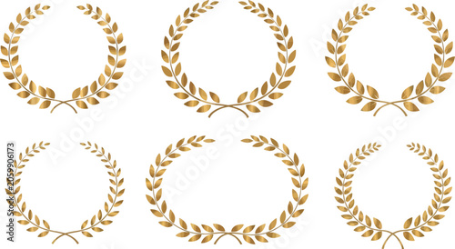 Set of golden laurel wreaths for awards and achievements isolated on a white background vector illustration
