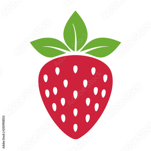 Flat design strawberry icon with green leaves
