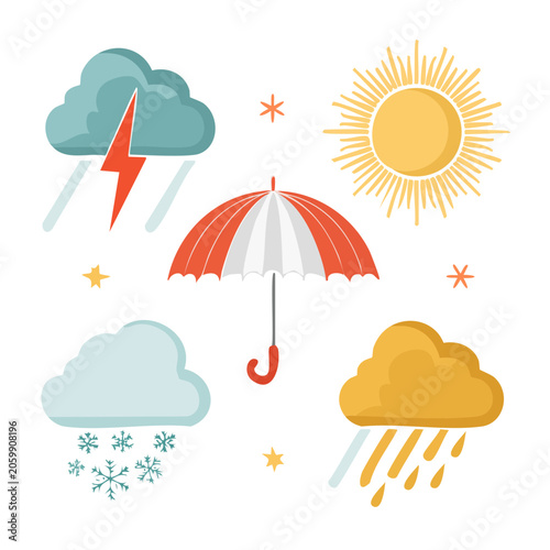 Flat design weather icons set