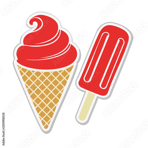 Red Ice Cream and Popsicle Flat Design Illustration