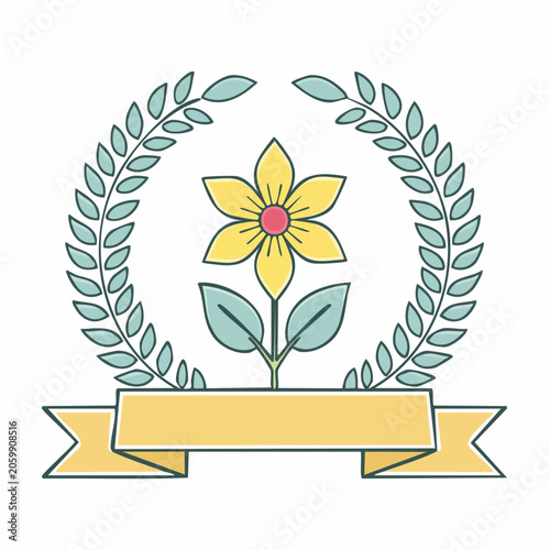 Floral Emblem with Laurel Wreath and Ribbon