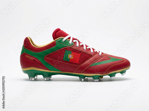 Cuadro en lienzo Portugal soccer shoe, world cup 2026, americaClose-up of red and green soccer cl