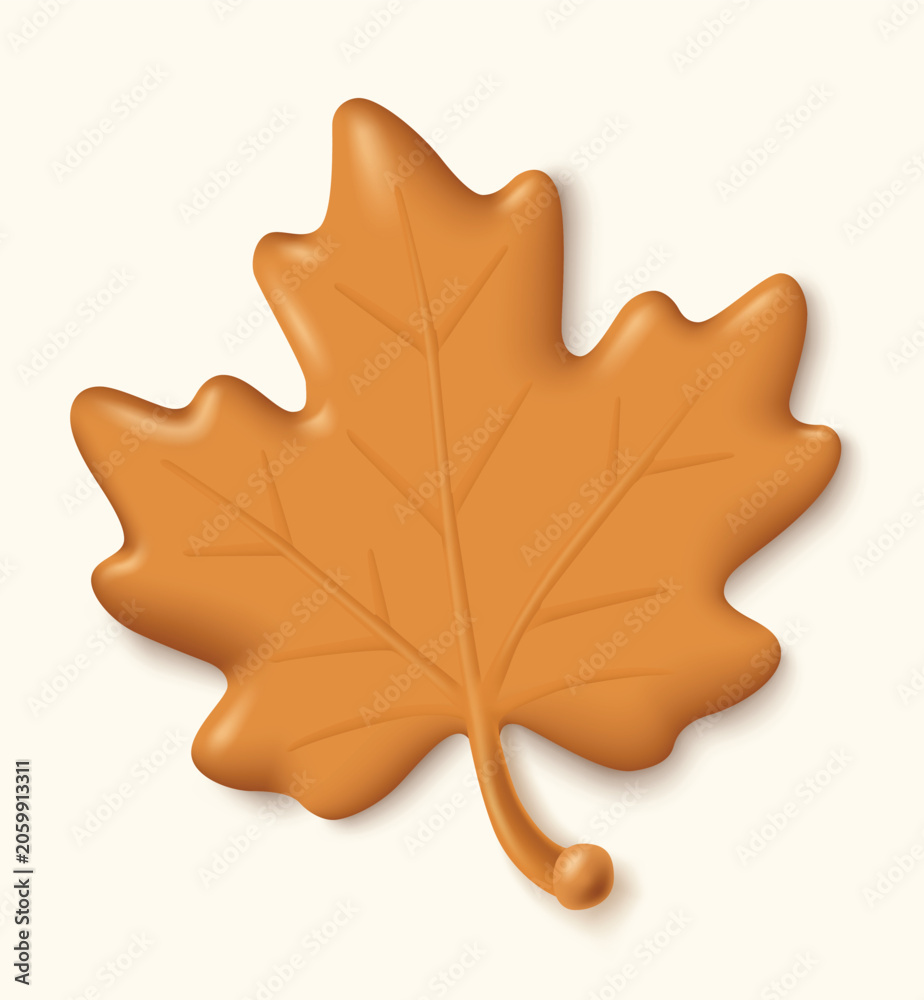 Fototapeta premium Brown Maple Leaf 3D Icon Realistic Autumn Foliage Vector Design Element Isolated on White Background