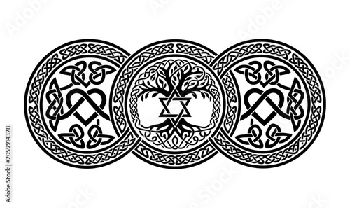 Obraz na płótnie Celtic knotwork spiritual emblem vector, tree of life with star of david and inf