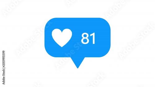 Sky Blue Heart Animation Icon Notification Badge with Increasing Numbers Counter Notification Bubble motion graphics